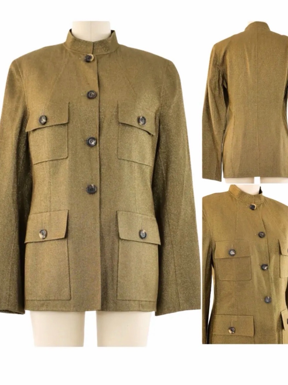Vintage Celine Bronze Metallic Wool Blend Utility Jacket